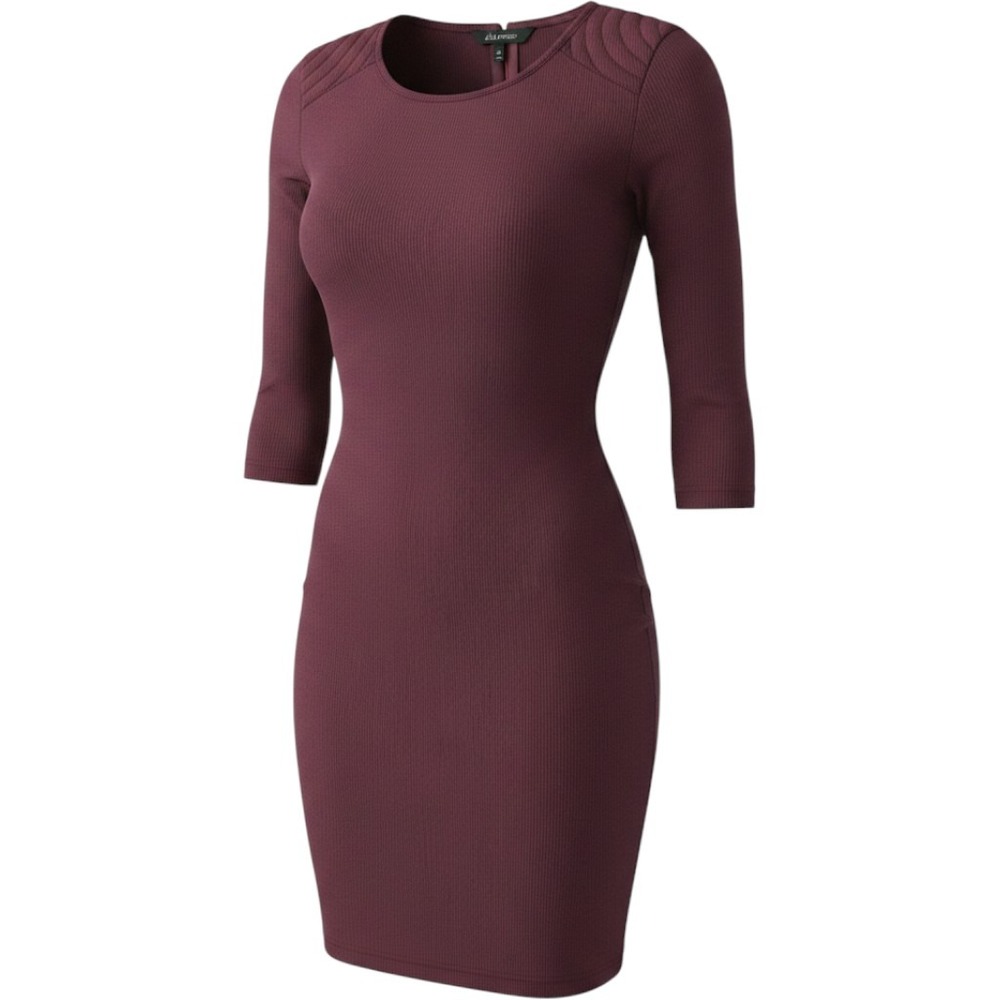 Ella Moss Plum Purple Quilted Shoulder 3/4 Sleeve Bodycon Dress Size Small‎
